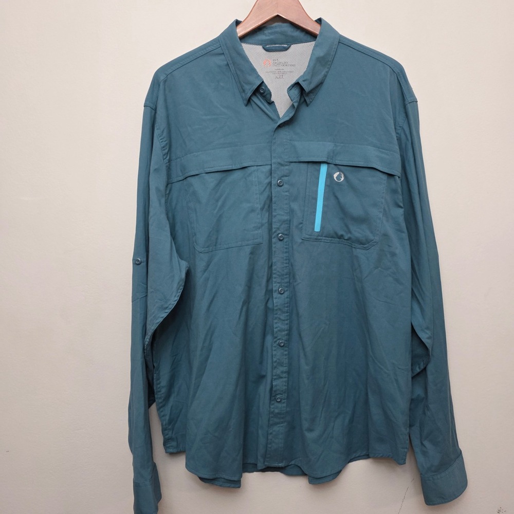 The American Outdoorsman XXL Teal‎ Blue Long Sleeve Fishing Shirt Vented